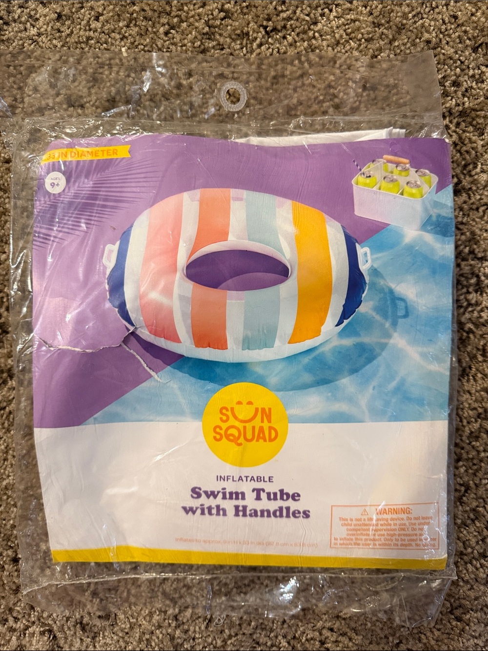 Sun Squad Kids Inflatable Swim Tube with Handles - Multicolor Stripes
